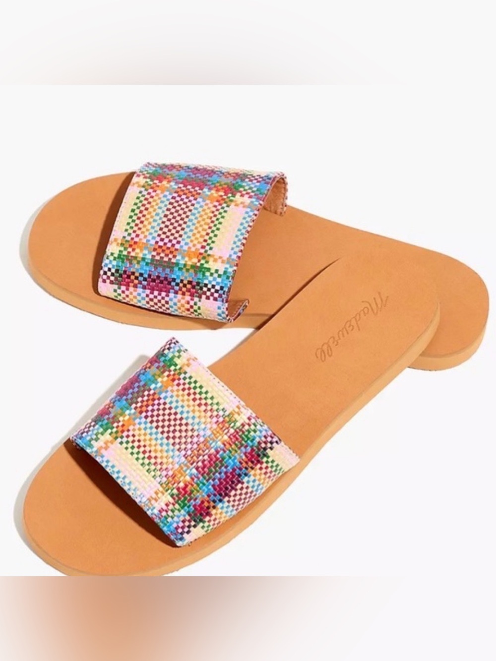 Madewell Multicolor Woven Slide Sandals with Tan Footbed